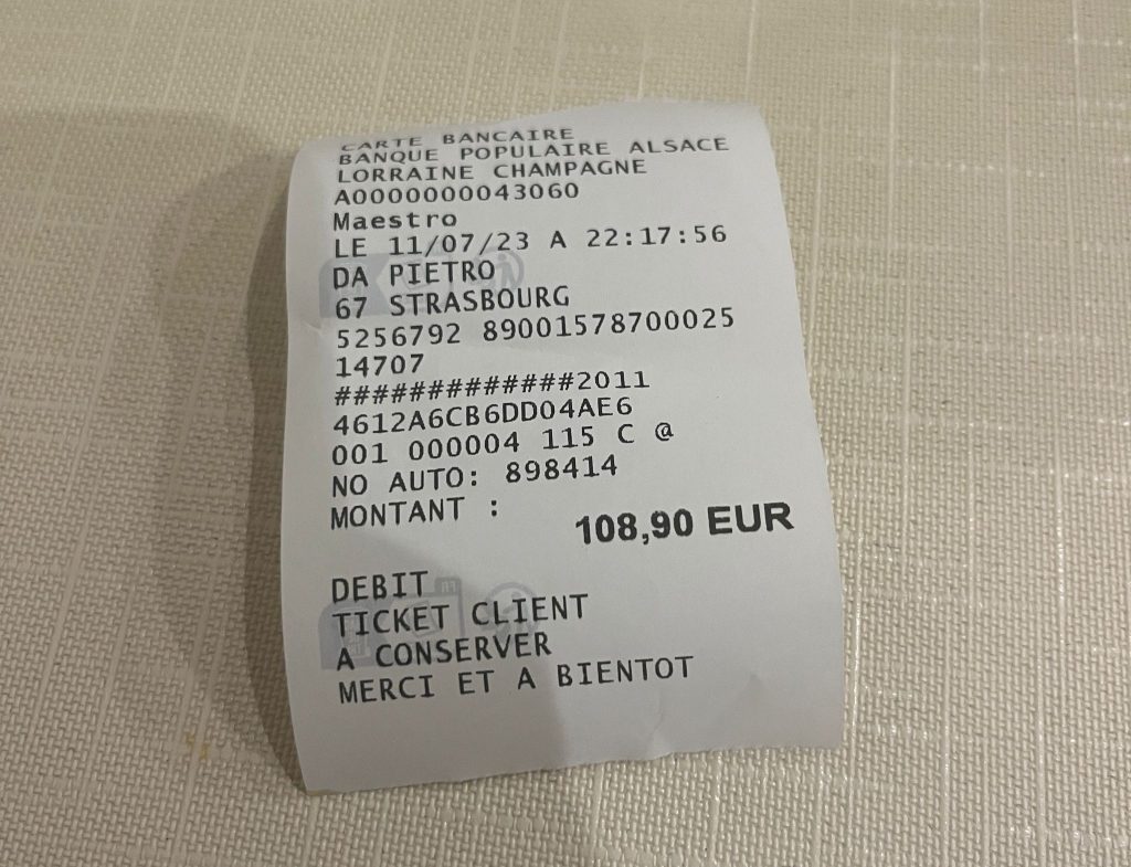 My largest dinner receipt