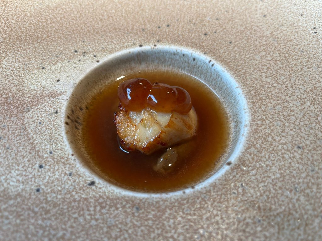 a scallop with Sherry and Sunchoke Harissa