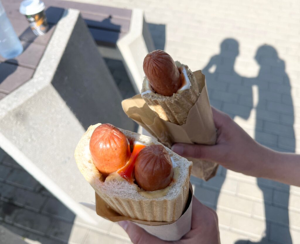 Three hot dogs