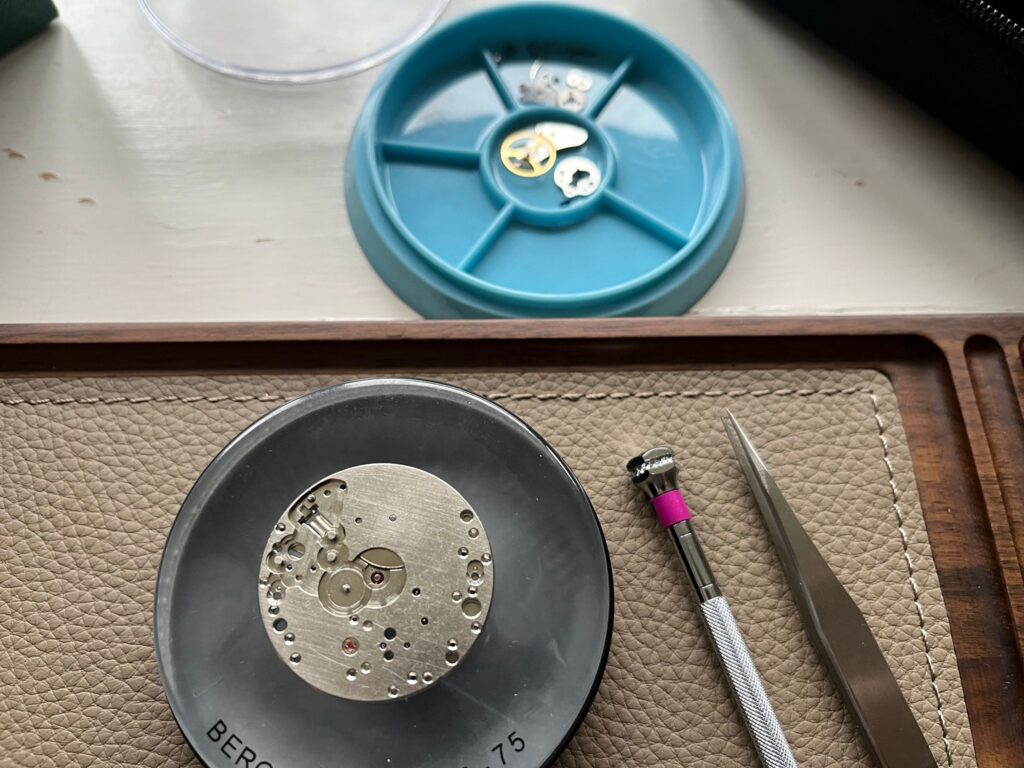 The dial side of a movement