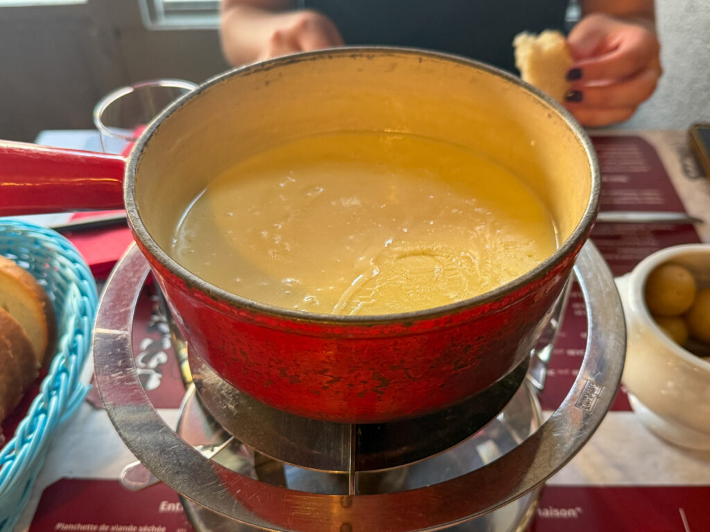 Eating fondue in Geneva
